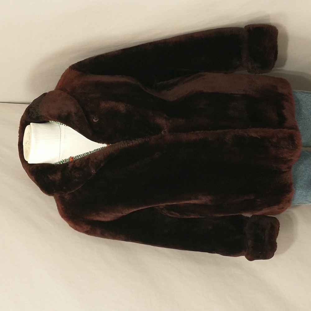 Mahogany Brown Vintage Mouton Lamb Jacket Authentic Fur Coat Glamorous SeeMeasur